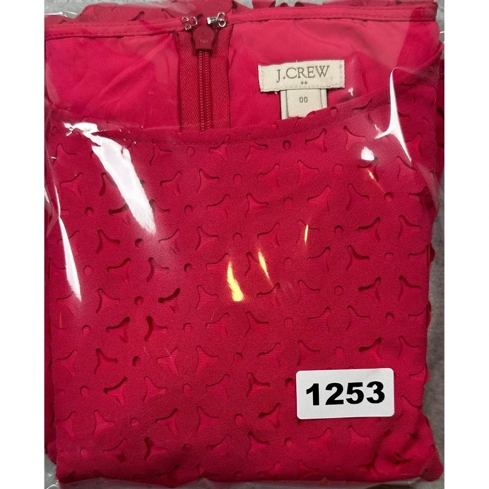 J.CREW Fit & Flare Dress Hot‎ Pink Laser Cut Floral Cap Sleeve Women's Size 00